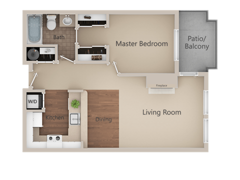 1X1 Floor Plan at Metropolitan Place Apartments, Renton, 98057